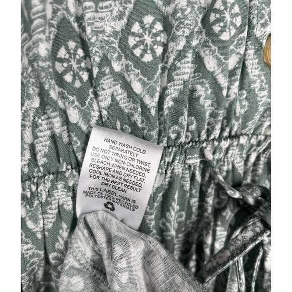 Lucky Brand Women's Midi Dress Large Green Print Button Front Short Sleeve Flowy - Picture 7 of 9